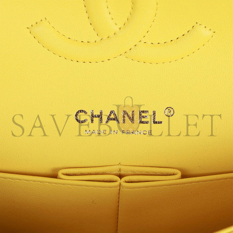 Ch*el master caviar medium classic double flap bag yellow light gold hardware a01112 (25*15*7cm)
